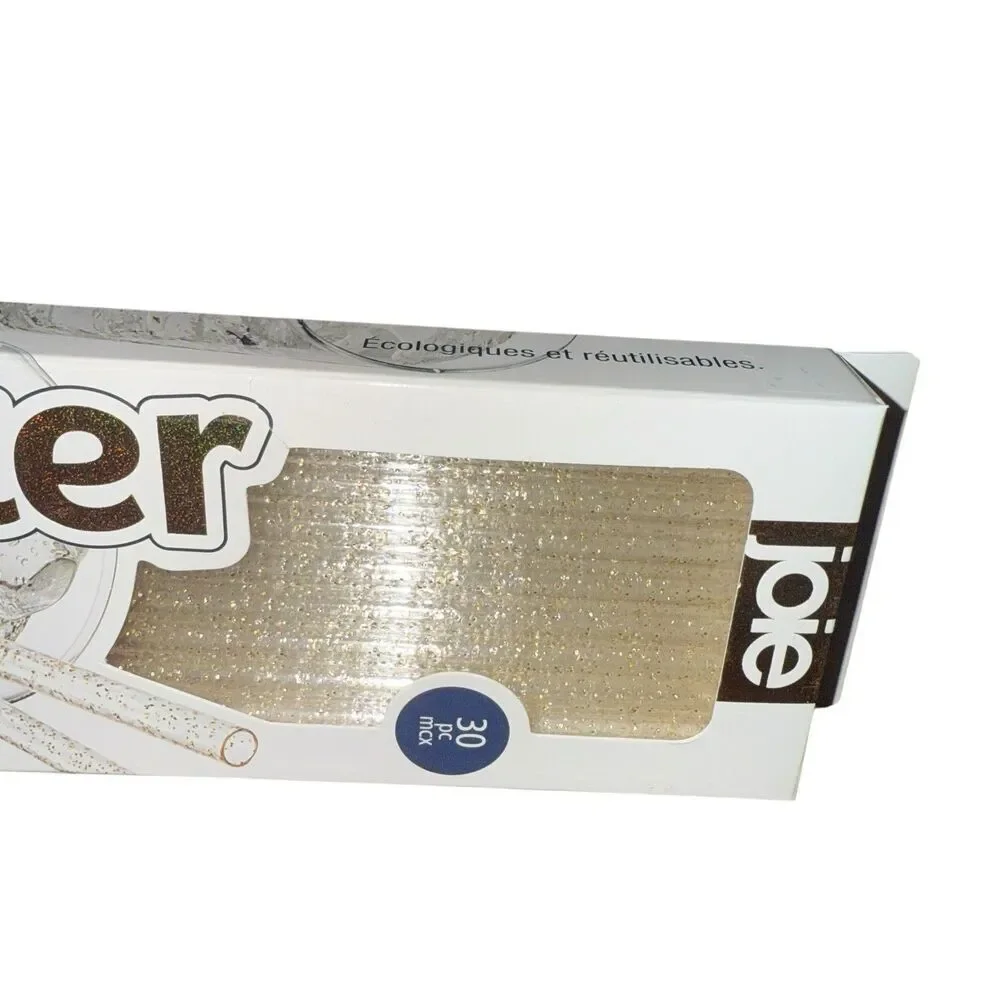 Joie Gold Glitter Straws, 30 Pc, Reusable & Eco-Friendly With Cleaning Brush